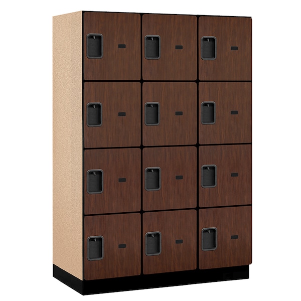 4 Tier Designer Locker, 54"Wx76"Hx21"D, 12 Door, Mahogany